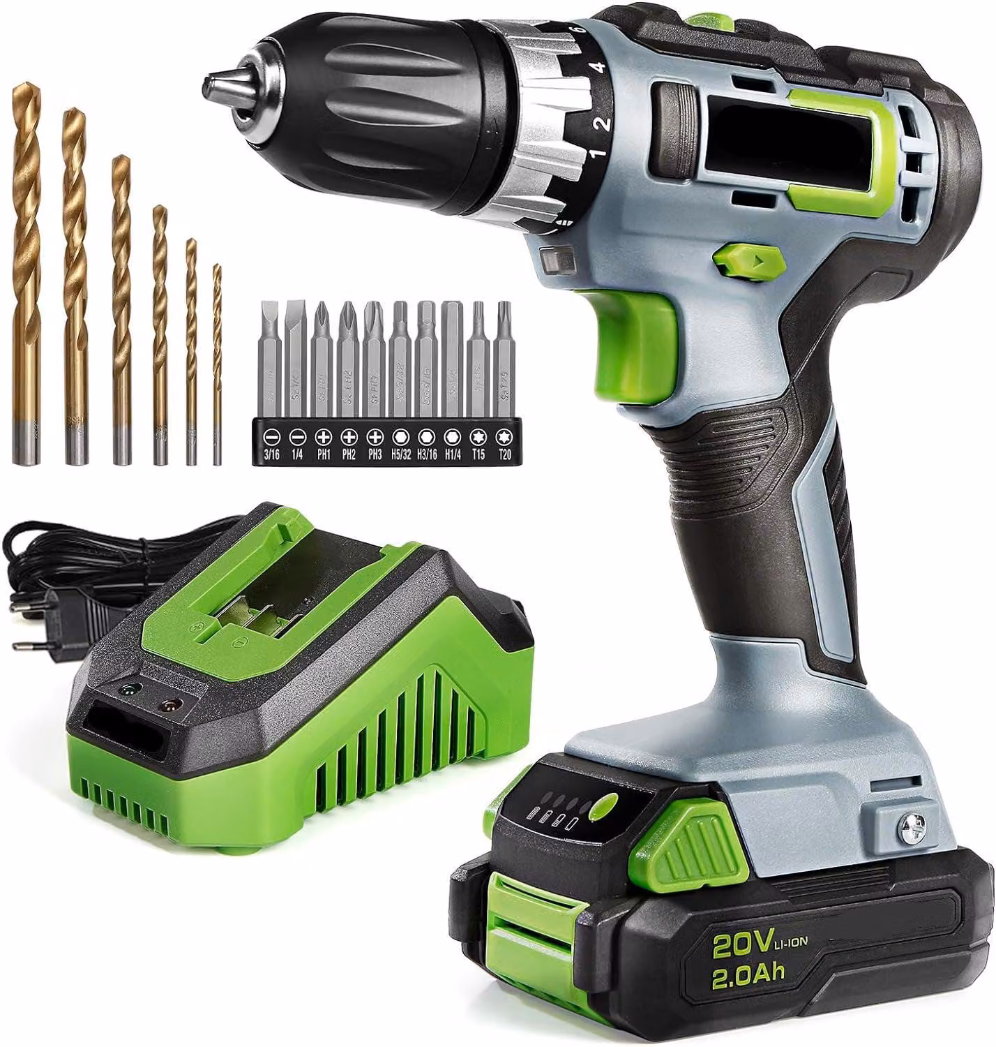 Accu Boorhamer - Trapano avvitatore a batteria - 20V - 25 Nm - con accessori - Verde