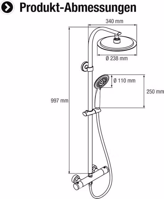 Sistema Doccia in Acciaio Inox con Valvola Termostatica e Maniglione con 5 Tipi di Getto di Acqua