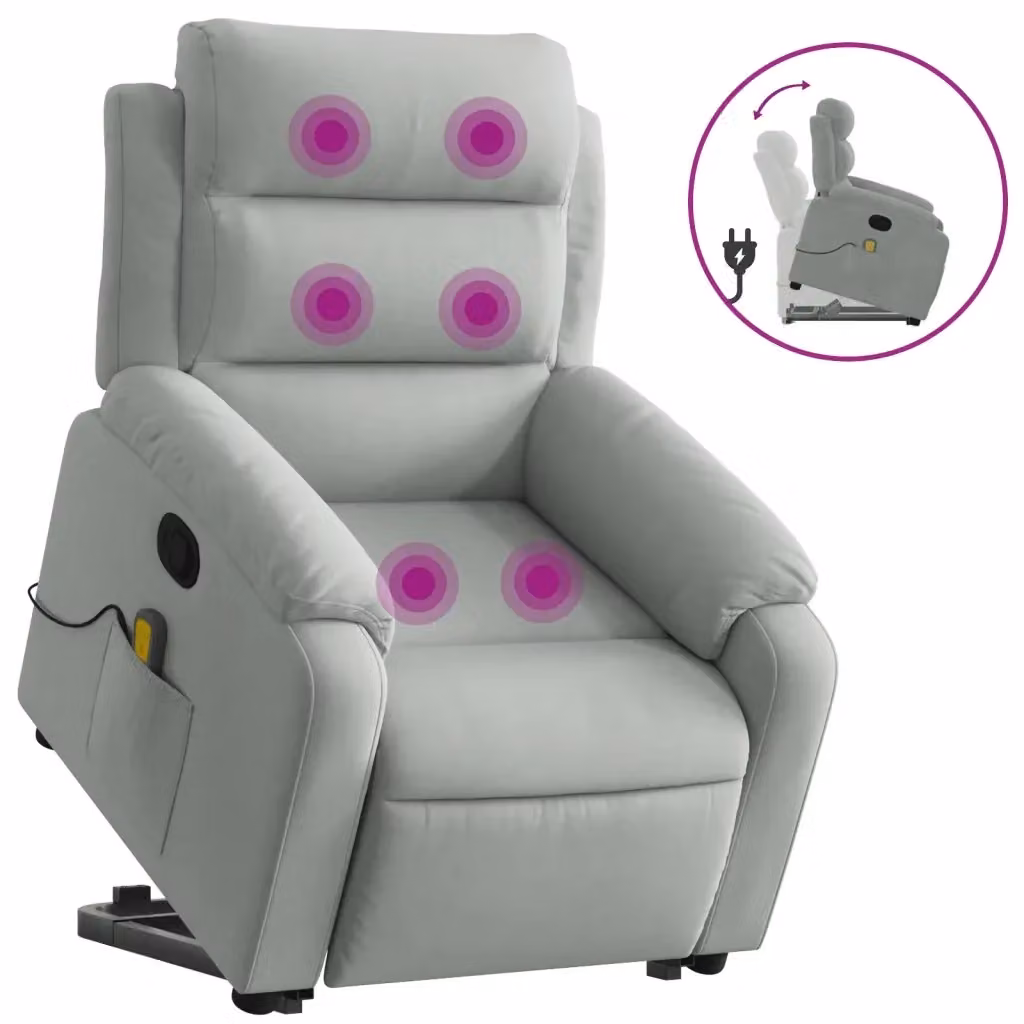 vidaXL Poltrona Alzapersona Reclinabile in Velluto Grigio con Braccioli per Senior – 2