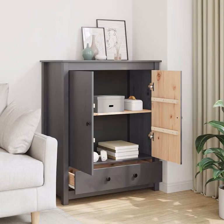 Credenza vidaXL in legno massello di pino grigio L: 83 cm, P: 41,5 cm, H: 100 cm