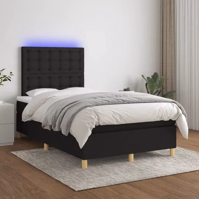 Letto Ibrido con Materasso e Illuminazione LED vidaXL in Tessuto Nero L/P: 120 x 200 cm – 1