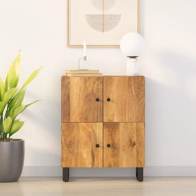 Credenza vidaXL con 4 Ante in Legno Massello di Mango e Metallo, Marrone, L: 60 cm, P: 33 cm, H: 75 cm