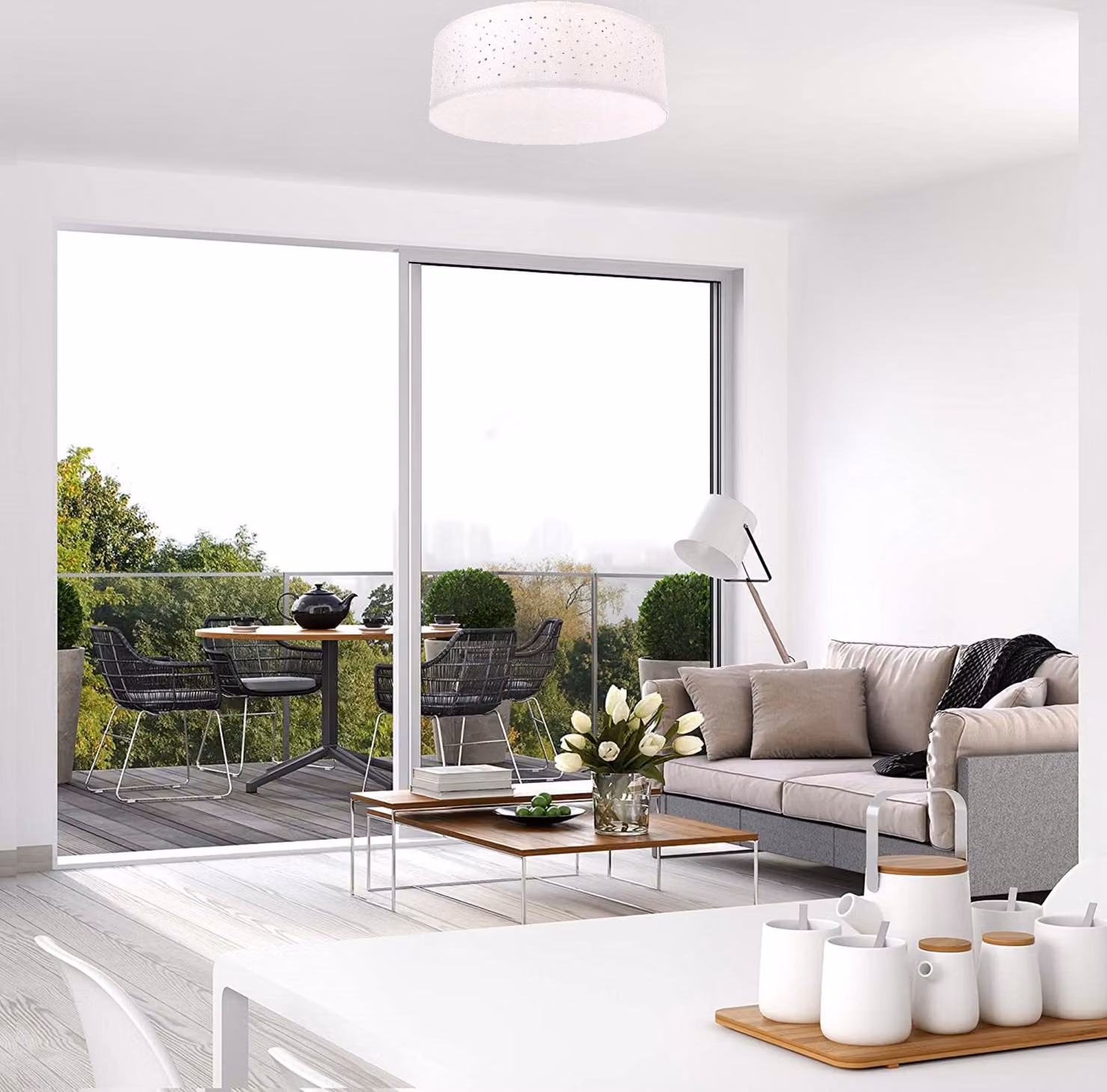 Lampada da soffitto *BIANCO* 2x attacco E27 380mm Copertura in tessuto