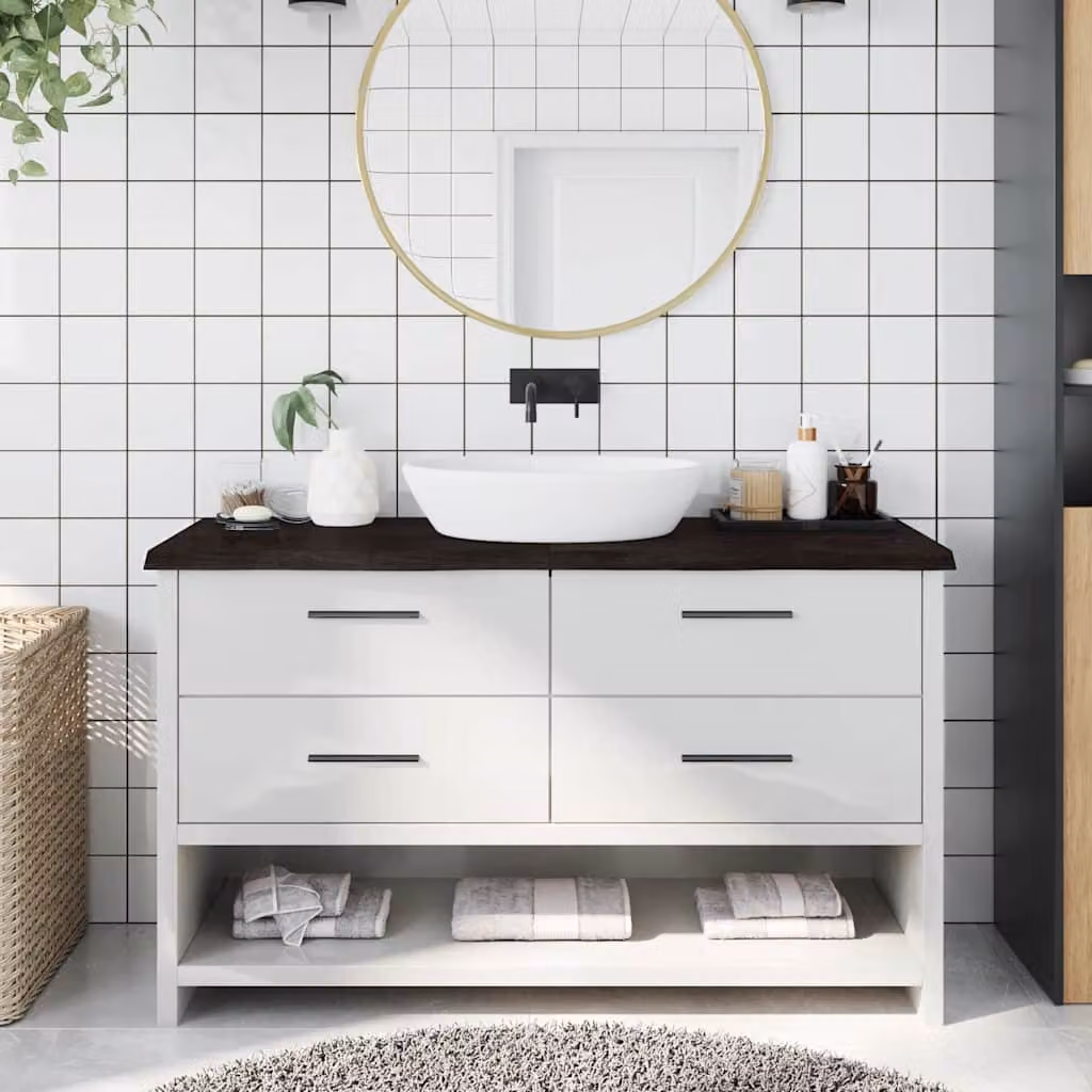 Piano Bagno vidaXL in Legno Trattato, L: 140 cm, P: 50 cm, H: 2-4 cm, Colore Marrone Scuro