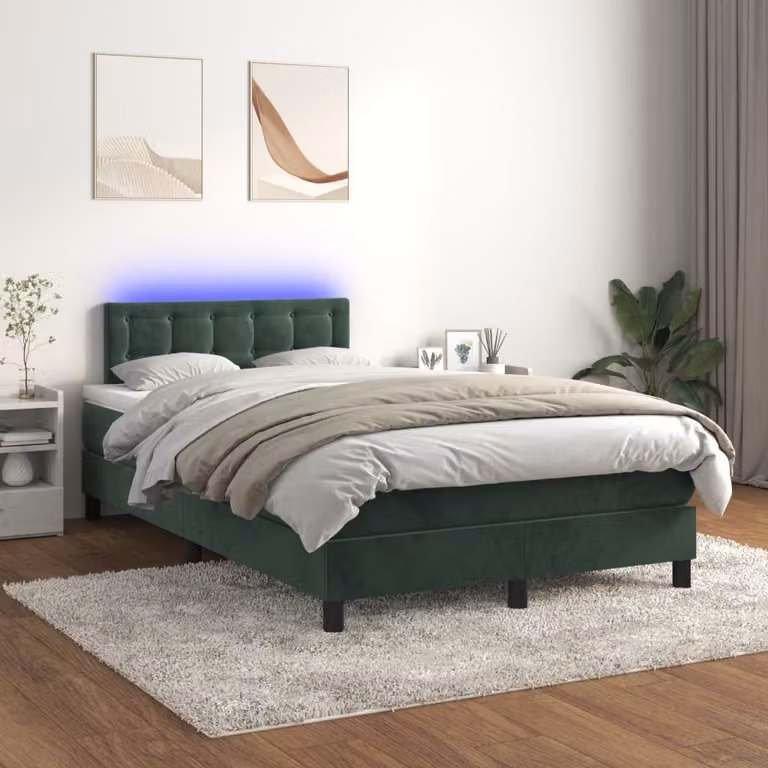 Maison Exclusive - Letto a Molle con Materasso e LED Verde Scuro 120x200cm Velluto