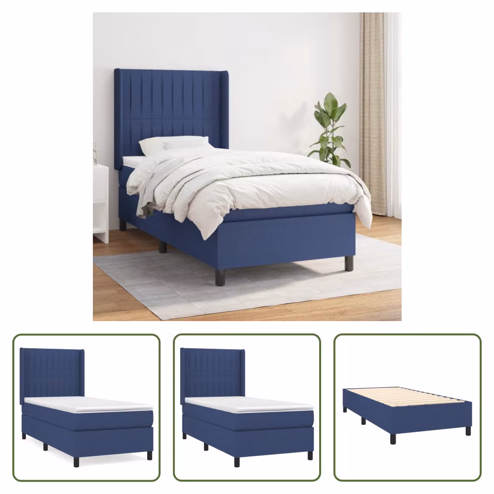 The Living Store Letto a molle con materasso Blu 80x200 cm in tessuto