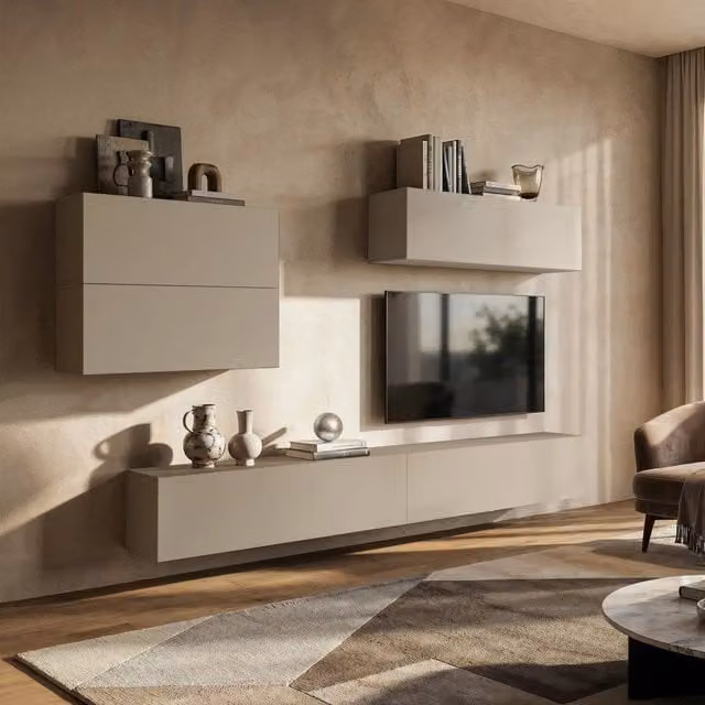 Parete Attrezzata Modulabile Gate DMORA per Soggiorno, Colore Beige, Finitura Opaca – 1