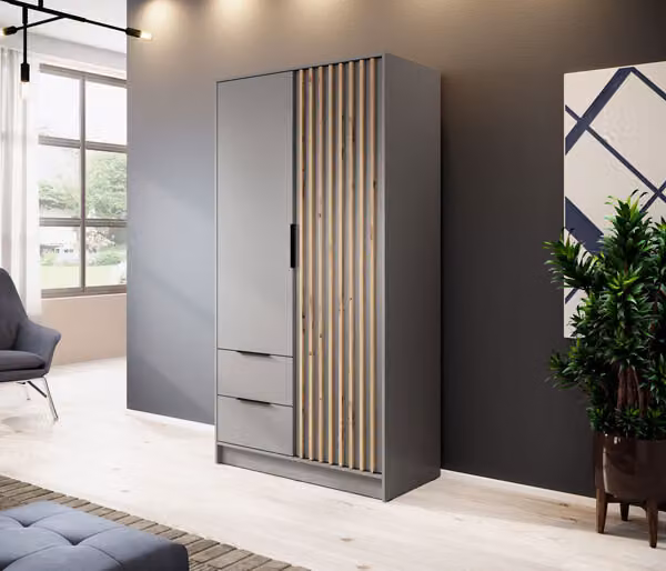Armadio "Nelly" ad ante battenti grigio rovere Artisan larghezza 105 cm