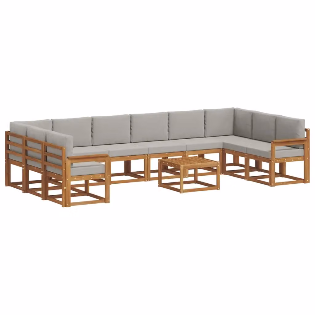 Set di divani da esterno a forma di U vidaXL in legno di acacia con cuscini grigi e tavolino da giardino – 2