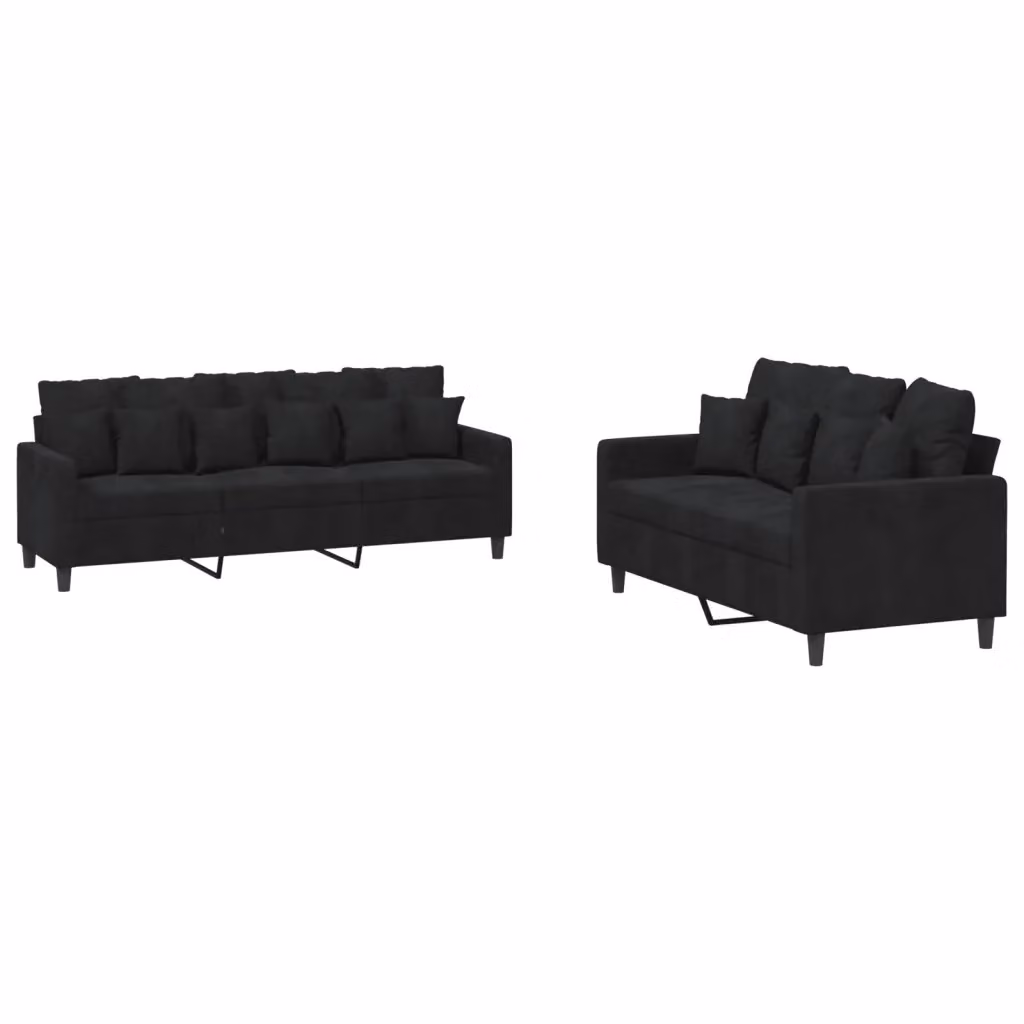 Set di divani vidaXL da 2 pezzi in velluto nero con cuscini per soggiorno moderno – 2