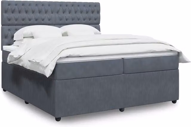 Letto a molle con materasso ibrido vidaXL in velluto grigio e bianco L/P: 200 x 200 cm – 1