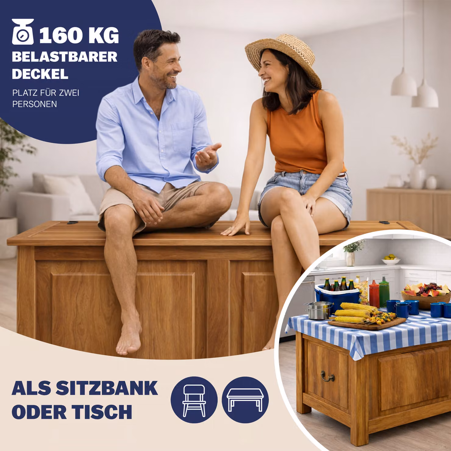 Baule rustico in legno di acacia e metallo Deuba colore marrone L 85 cm x P 44 cm x H 48 cm – 3