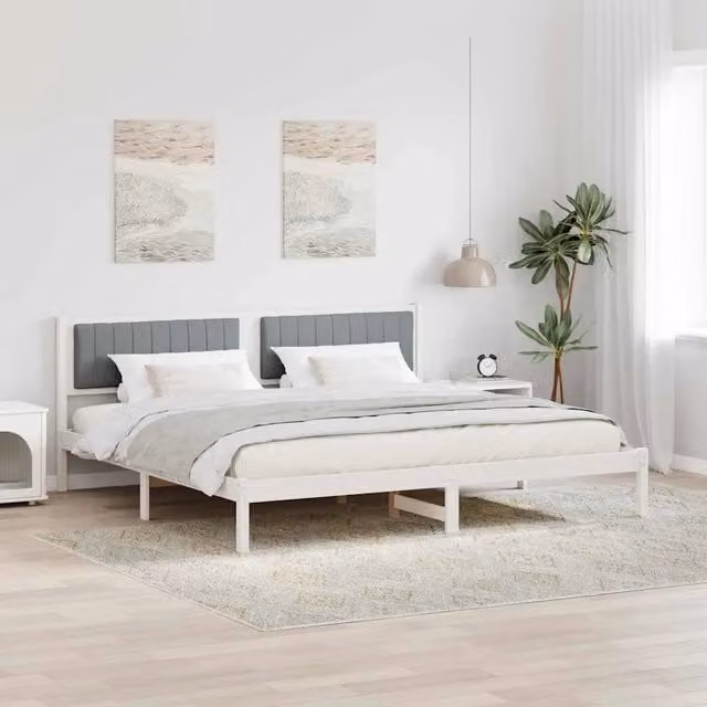 Struttura del letto-Giroletto Grigio chiaro 200 x 200 cm Pino massello 104890