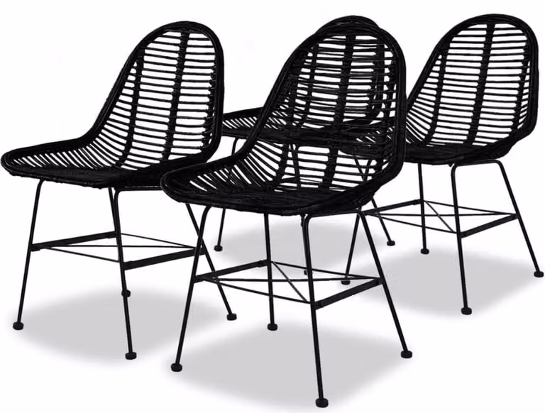 The Living Store Sedie da pranzo 4 pz. Rattan naturale nero