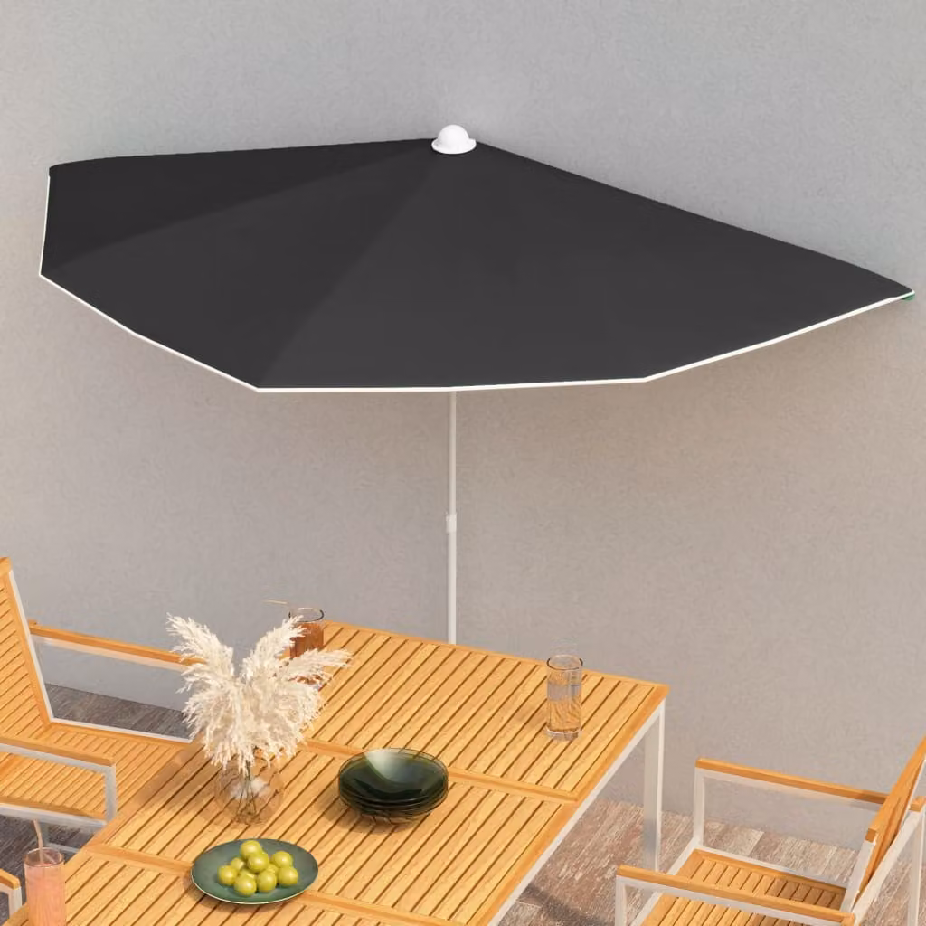 Maison Exclusive - Ombrellone semicircolare con palo 180x90 cm Nero
