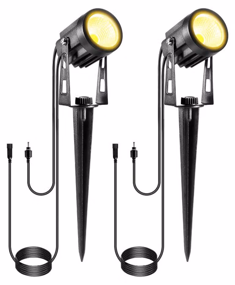Set di 2 luci da giardino a LED, 12V, 3W, luce bianca calda, 600 lumen, grado di protezione IP65