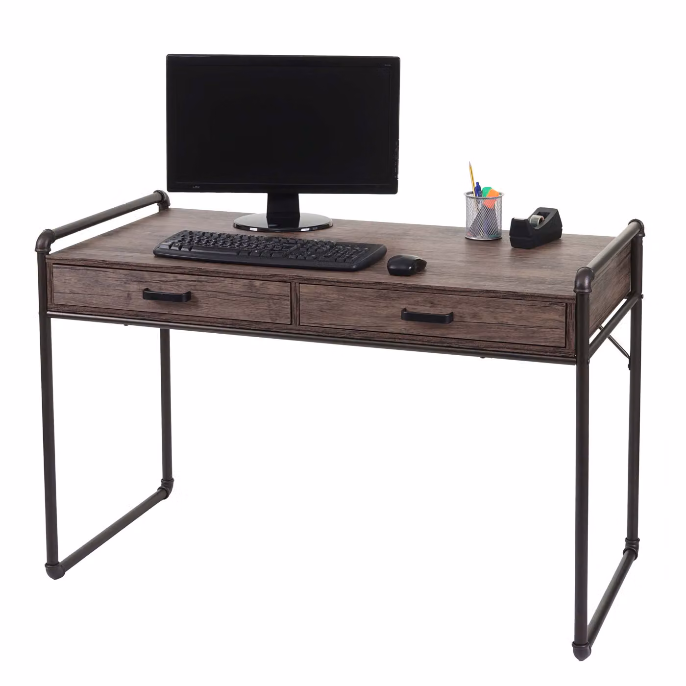 Scrivania HWC-F58, scrivania per ufficio, design industriale 75x120x60cm Struttura 3D ~ aspetto rovere selvatico marrone