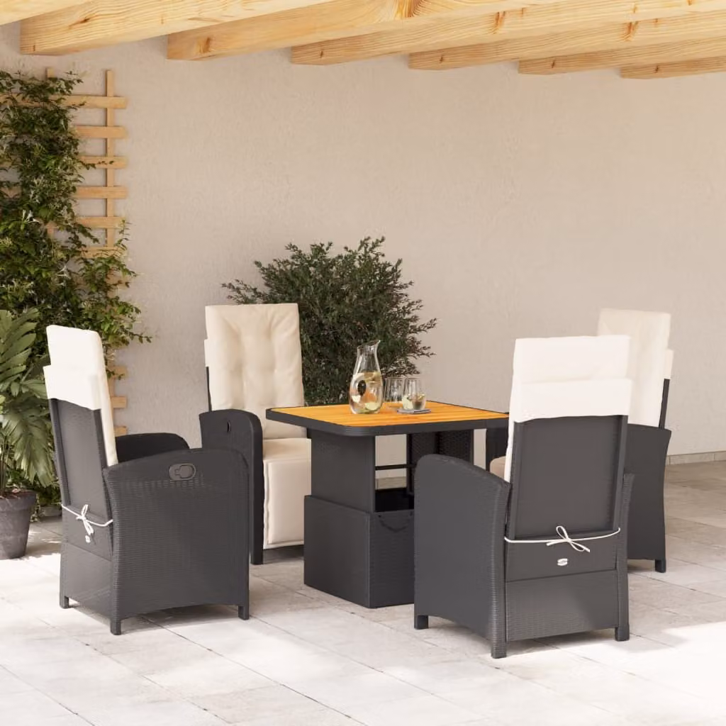 Maison Exclusive - Set da Pranzo da Giardino 5 pz Nero con Cuscini in Polyrattan