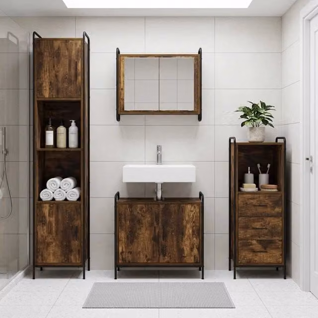 Set di Armadi da Bagno 3 pz Rovere Fumo 40 x 36 x 109,5 cm 3444521