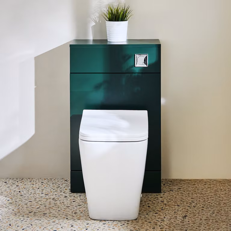 Mobile WC da 500 con Sanitario Sandford - Verde Scuro - Pulsante di Scarico Cromato - Cluo