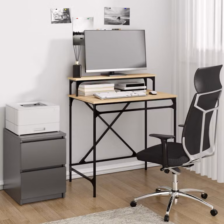 Scrivania da ufficio vidaXL in stile industriale in legno e metallo, colore rovere e marrone, L 80 cm x P 50 cm x H 90 cm