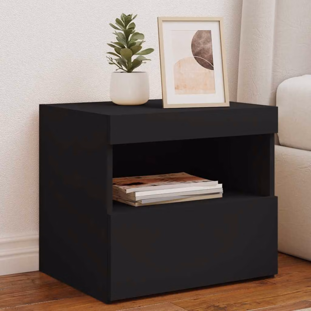 Comodino moderno vidaXL con luci LED nero L 50 cm, P 40 cm, H 45 cm