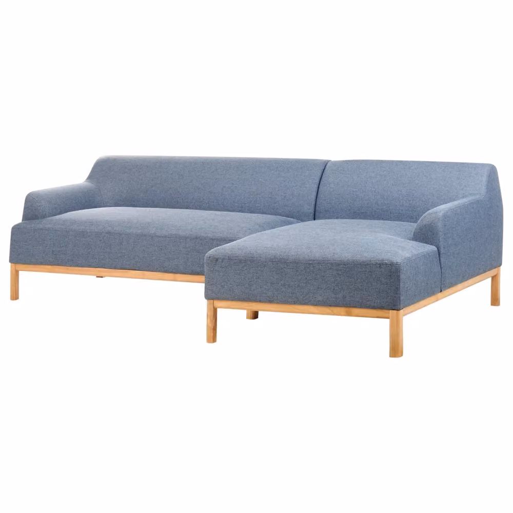 Divano angolare moderno BELIANI in tessuto blu con struttura in legno e gambe in rubberwood, orientamento a sinistra, L/P/H: 251 x 132 x 74 cm – 2