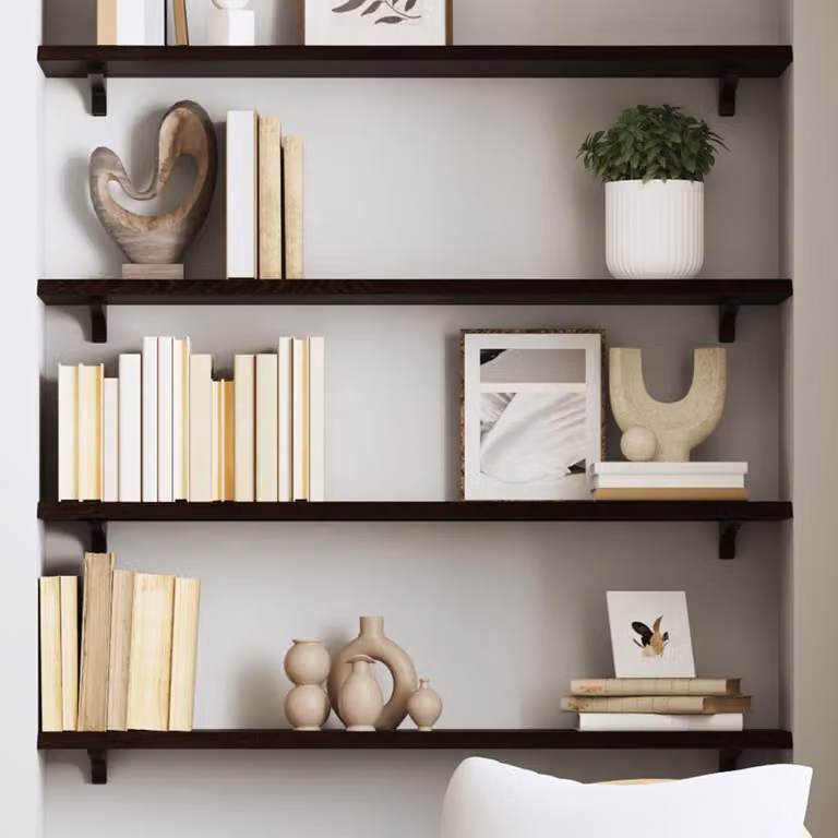 Ripiano da muro vidaXL in rovere massello trattato, colore marrone scuro, L 80 cm x P 20 cm x H 2 cm