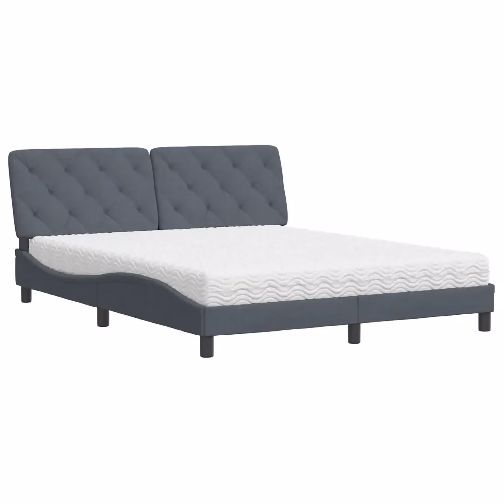 Letto moderno vidaXL in velluto grigio con materasso in schiuma L/P/H: 218 x 165 x 74,5 cm, dimensioni materasso 160 x 200 cm – 2
