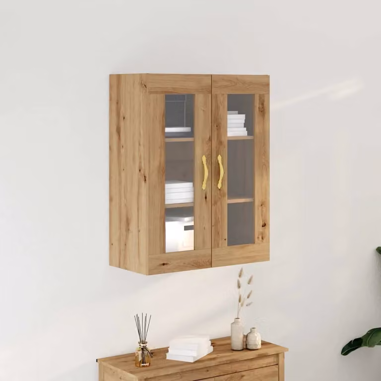 Armadietto a muro moderno vidaXL in legno e vetro marrone con ante in vetro L/P/H: 69,5 x 34 x 90 cm