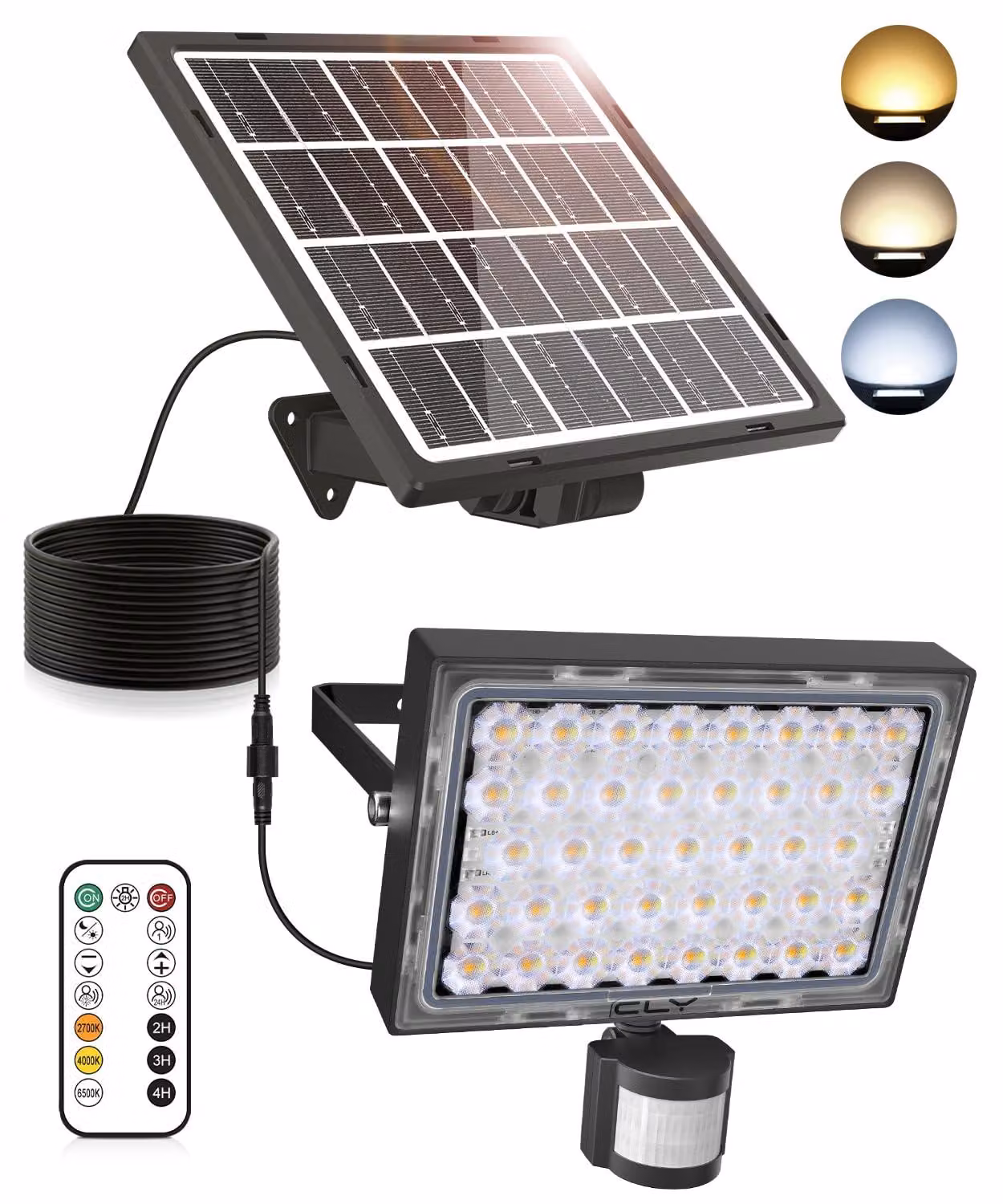 Lampada solare da esterno da 30W, 2600 lumen, con sensore di movimento, telecomando e grado di protezione IP66