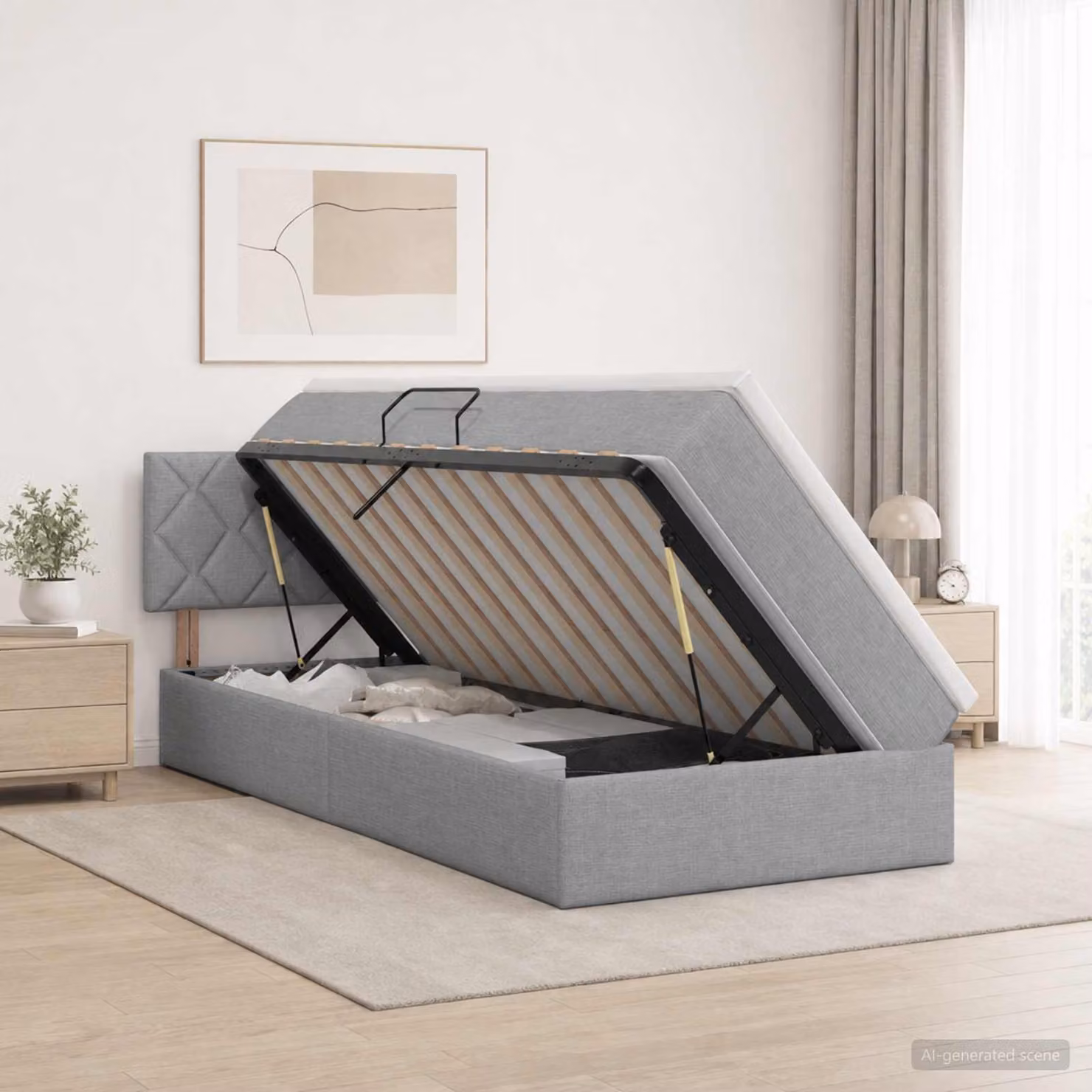 Letto con contenitore e materasso ibrido vidaXL Grigio e Bianco L/P: 100 x 200 cm