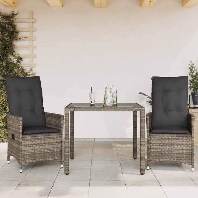 Set da Bistrò 3 pz con Cuscini Grigio in Polyrattan 3276735