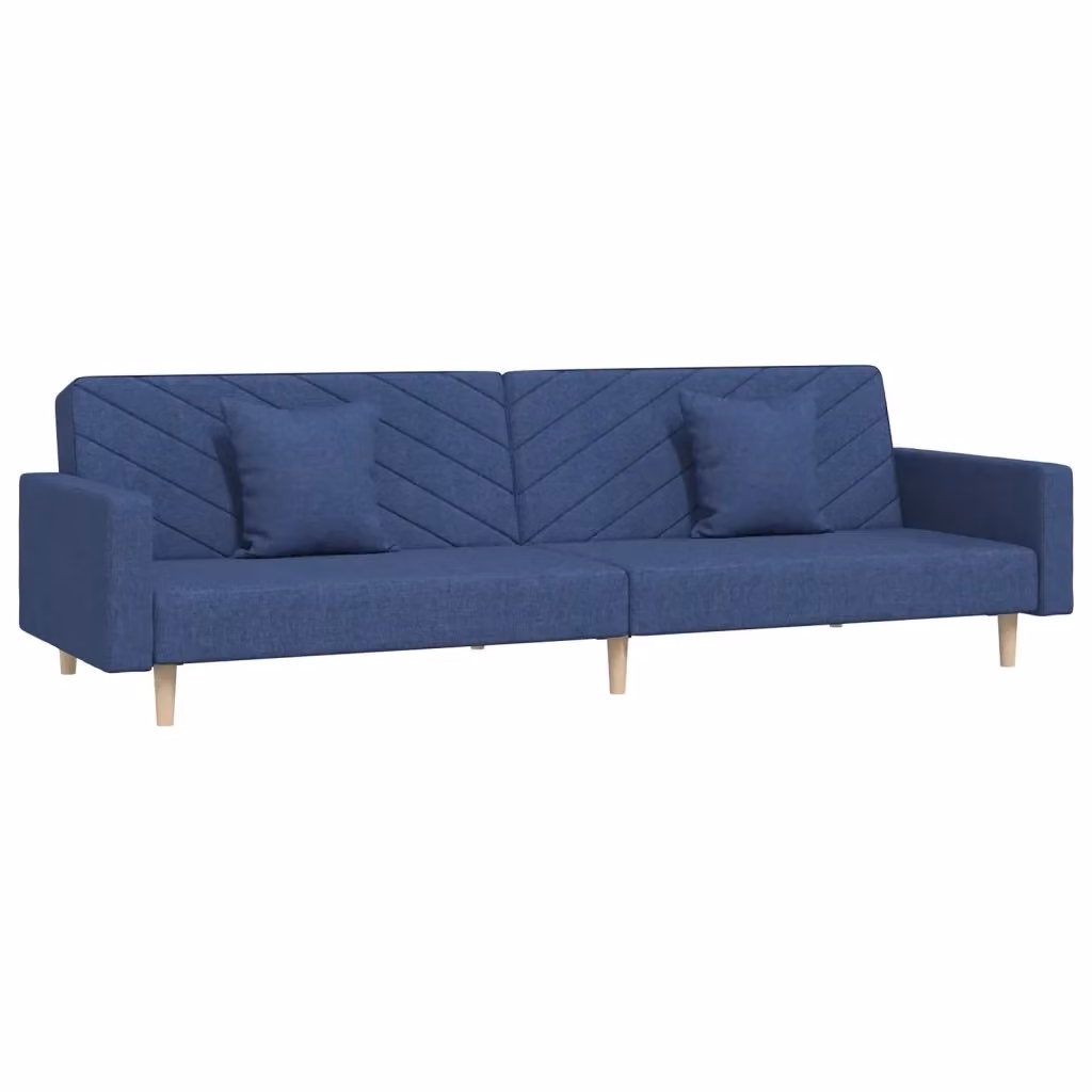 Divano Letto Click-Clack a 2 Posti vidaXL in Tessuto Blu con Cuscini e Struttura in Legno Massiccio L: 220 cm, P: 84,5 cm, H: 69 cm – 2