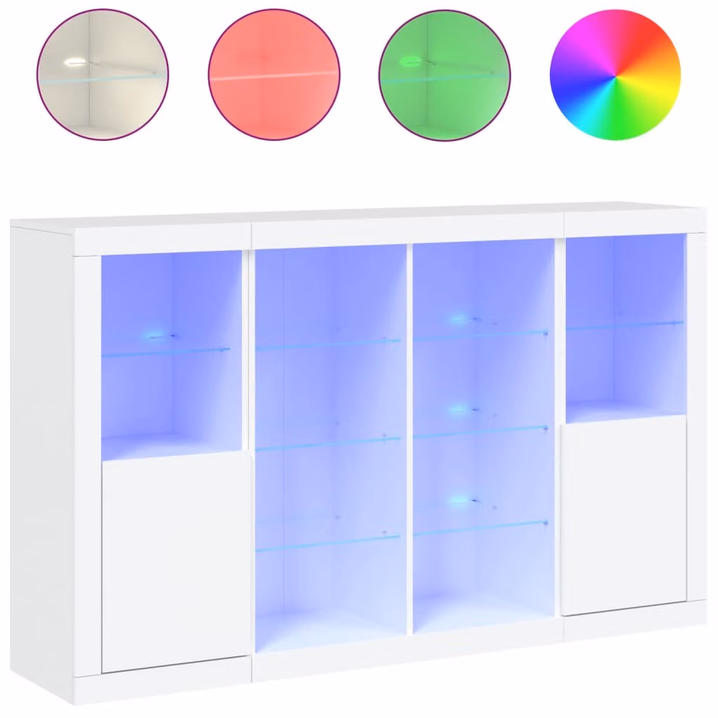 Credenze con Luci LED 3 pz Bianche in Legno Multistrato