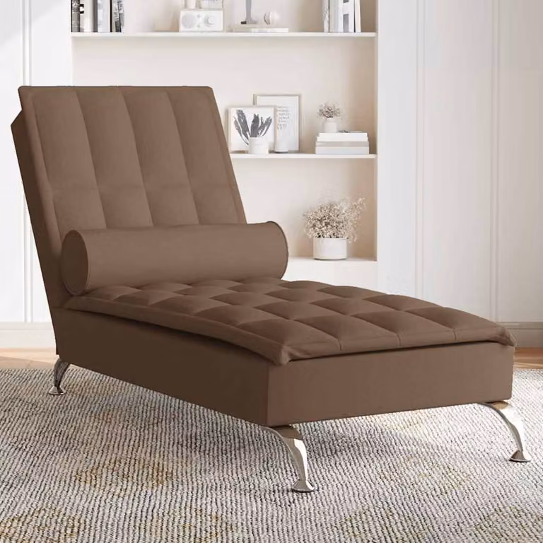 Chaise Longue da Massaggio vidaXL con Capezzale, Marrone, Tessuto e Schiuma, L: 138 cm, P: 75 cm, H: 56 cm