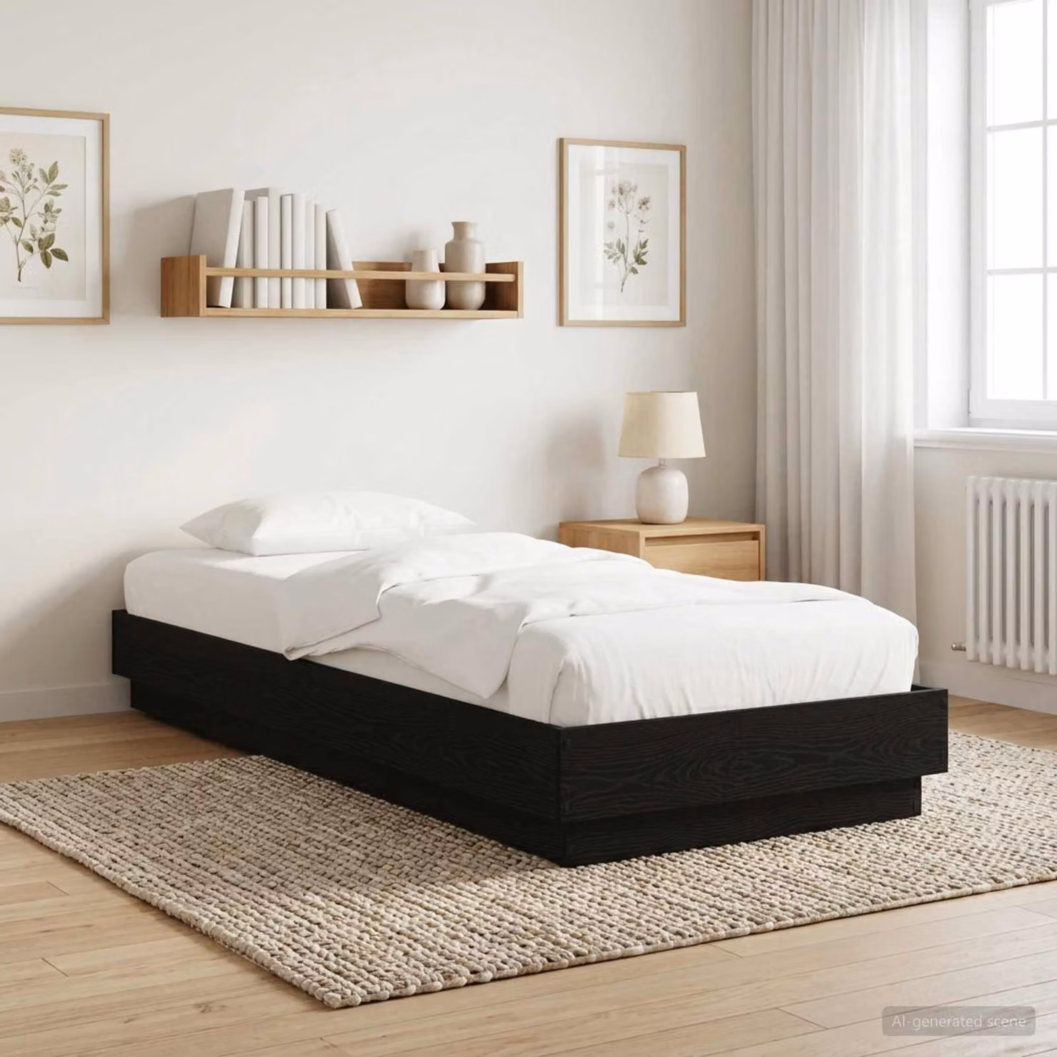 Struttura letto a pavimento vidaXL in legno nero con doghe fisse L: 80 cm, P: 200 cm, H: 23 cm