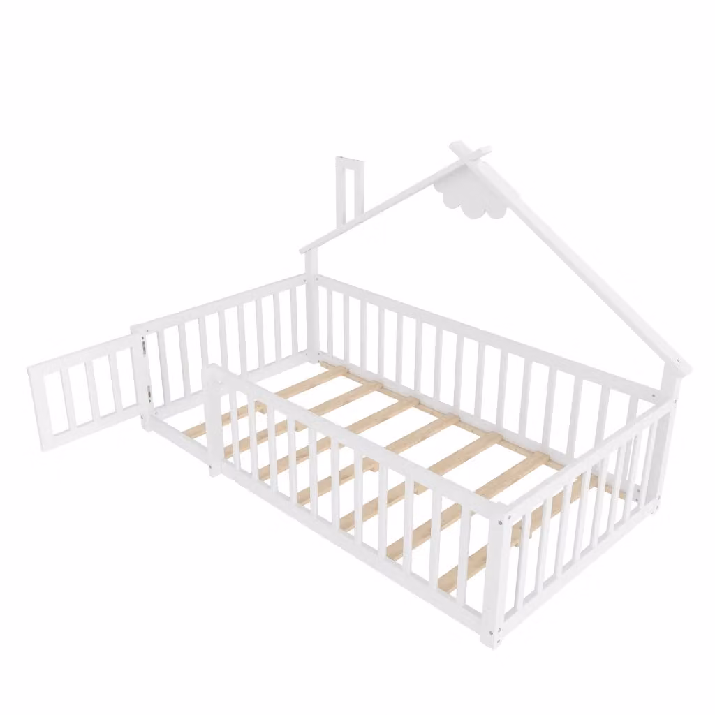 Letto a castello per bambini Zephmum in legno e MDF bianco con struttura a casetta L/P/H: 190 x 90 x 162 cm – 2