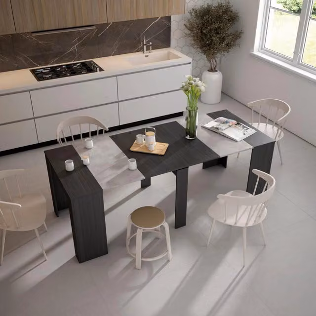 Consolle allungabile, 222x90x77cm, Per 10 persone, Tavolo da pranzo, Nero RF2643