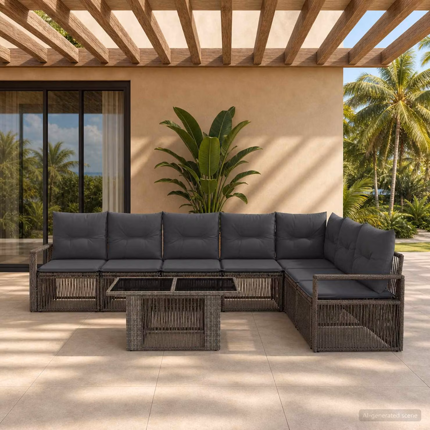 Set Divano da Giardino 8 pz vidaXL in Polyrattan Grigio e Antracite con Tavolino e Cuscini Rimovibili