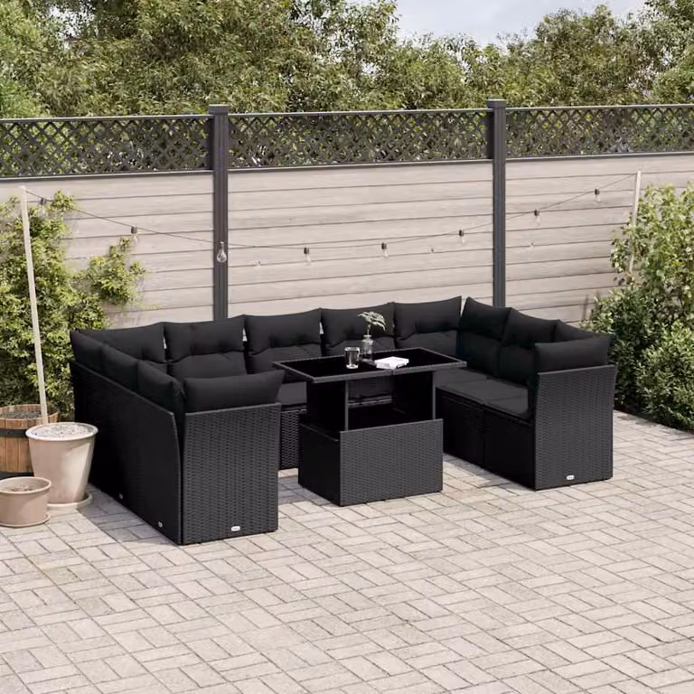 Set Divani da Giardino vidaXL a Forma di L con Tavolino e Cuscini, Polyrattan e Metallo Nero