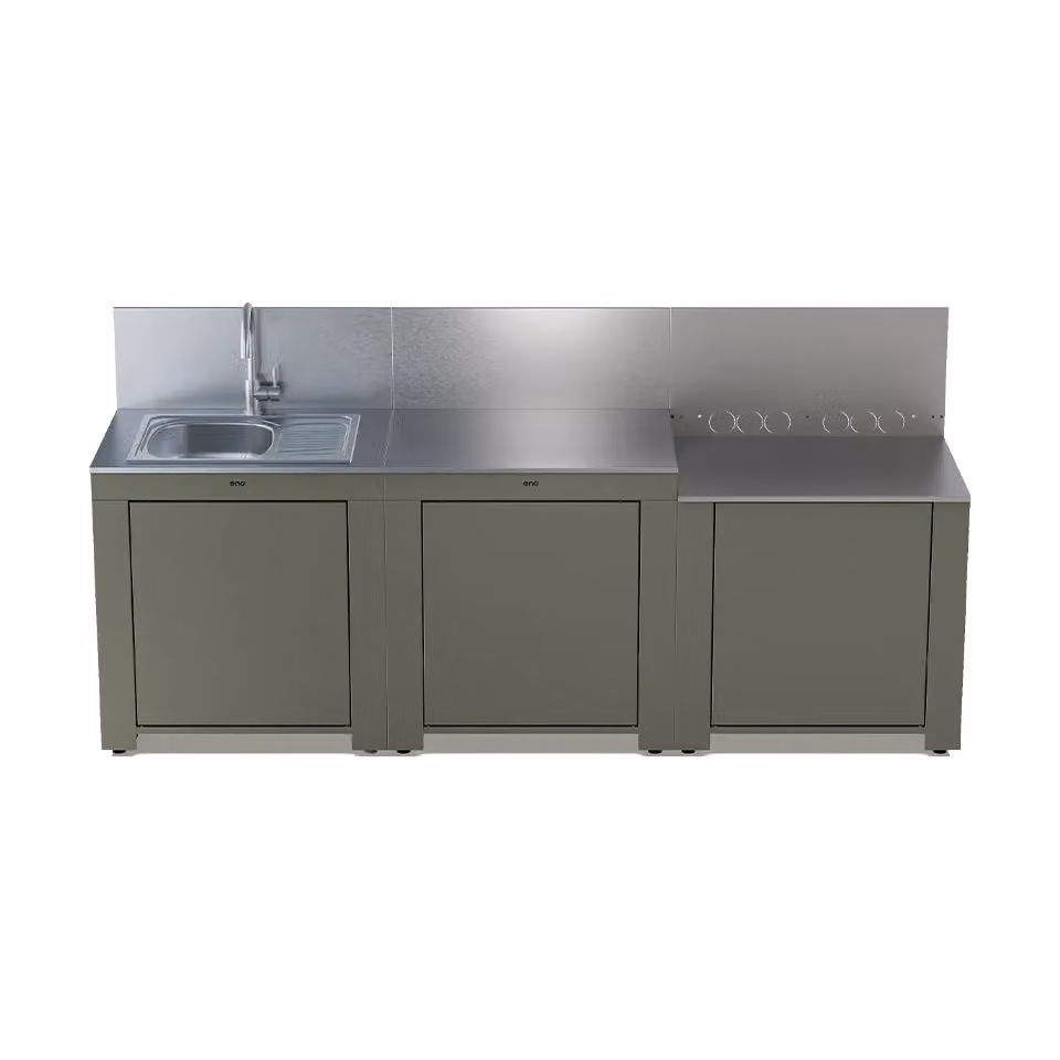 Cucina da esterno Classic, 3 moduli, con lavello, colore salvia - Enò