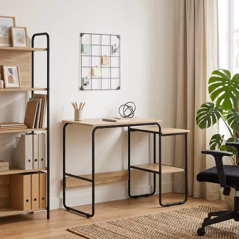 Scrivania da ufficio moderna vidaXL in legno e metallo, colore marrone e beige, L: 100 cm, P: 60 cm, H: 75 cm