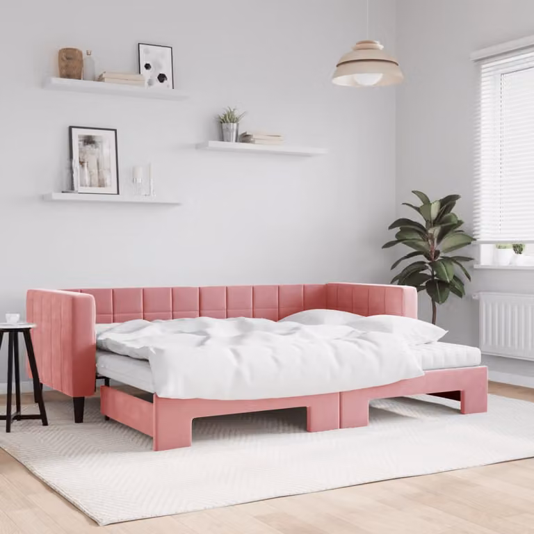 Divano Letto Estraibile vidaXL in Velluto Rosa con Materasso, L/P/H: 223 x 80 x 68 cm