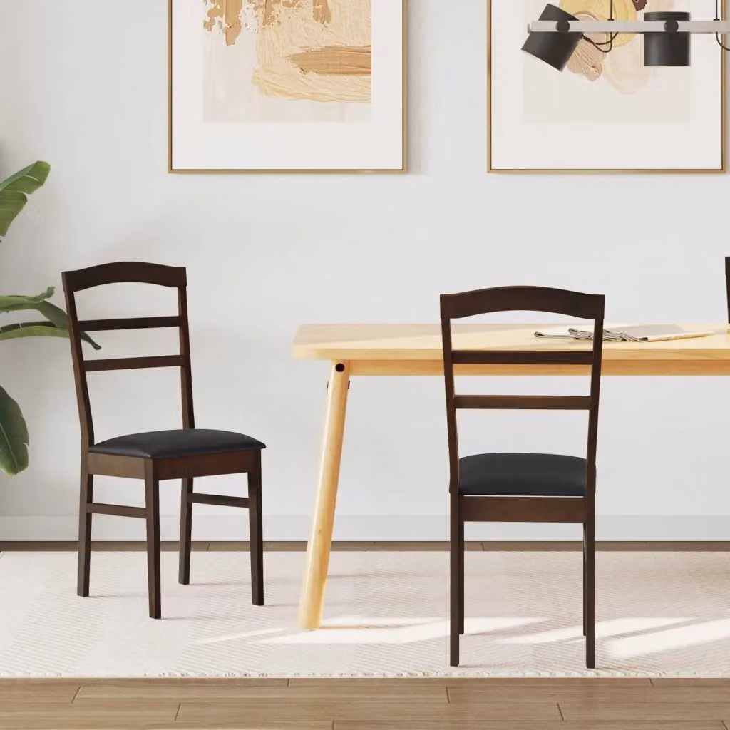 Set di 2 sedie da pranzo vintage in ecopelle e legno di gomma, colore marrone chiaro e nero – 2