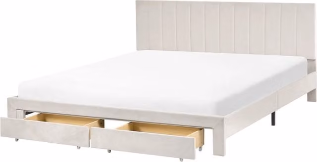 Letto matrimoniale 180 x 200 cm Bianco Sporco Rivestimento in velluto 4ft con cassetti Testiera Base a doghe Moderno