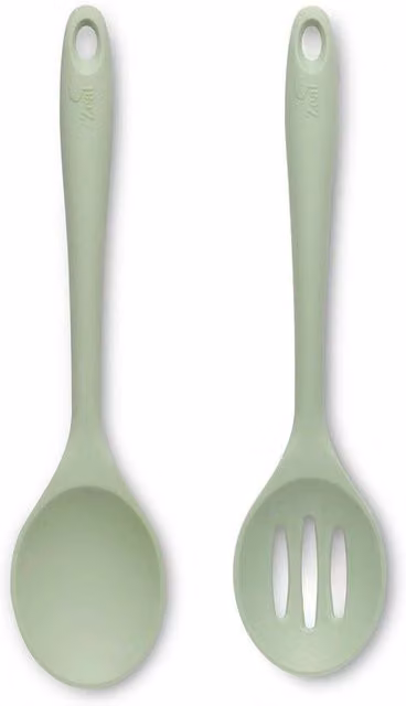 Set di 2 cucchiai da cucina ovali e spugne in silicone De Zeal, resistente al calore e antiscratched, colore verde