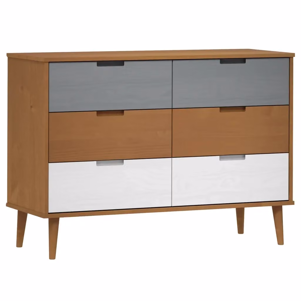 Cassettiera vidaXL in legno di pino marrone e multicolore stile scandinavo L: 113 cm, P: 40 cm, H: 80 cm – 2