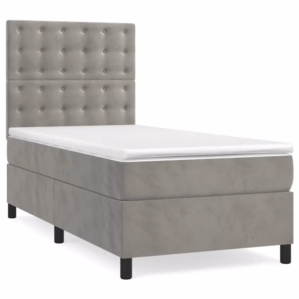 Letto con Giroletto a Molle e Materasso Ibrido vidaXL in Velluto Grigio e Bianco L/P/H: 193 x 90 x 128 cm – 2