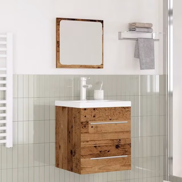 Set di mobili per il bagno moderno vidaXL composto da mobile lavabo e armadietto specchio in legno e metallo marrone, montaggio a parete